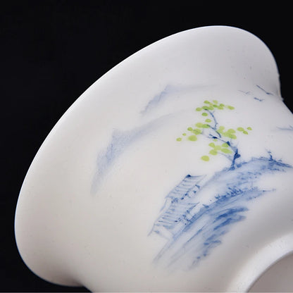 handmade gaiwan Mutton Fat Jade Porcelain tureen covered bowl handpainted floral cup saucer lid in China
