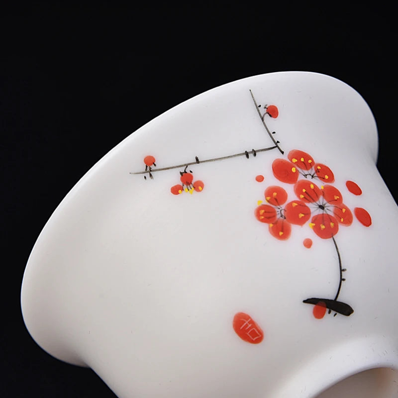 handmade gaiwan Mutton Fat Jade Porcelain tureen covered bowl handpainted floral cup saucer lid in China