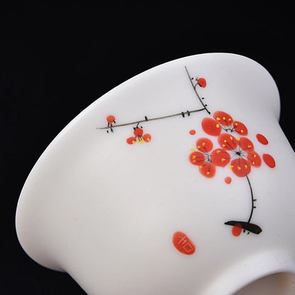 handmade gaiwan Mutton Fat Jade Porcelain tureen covered bowl handpainted floral cup saucer lid in China
