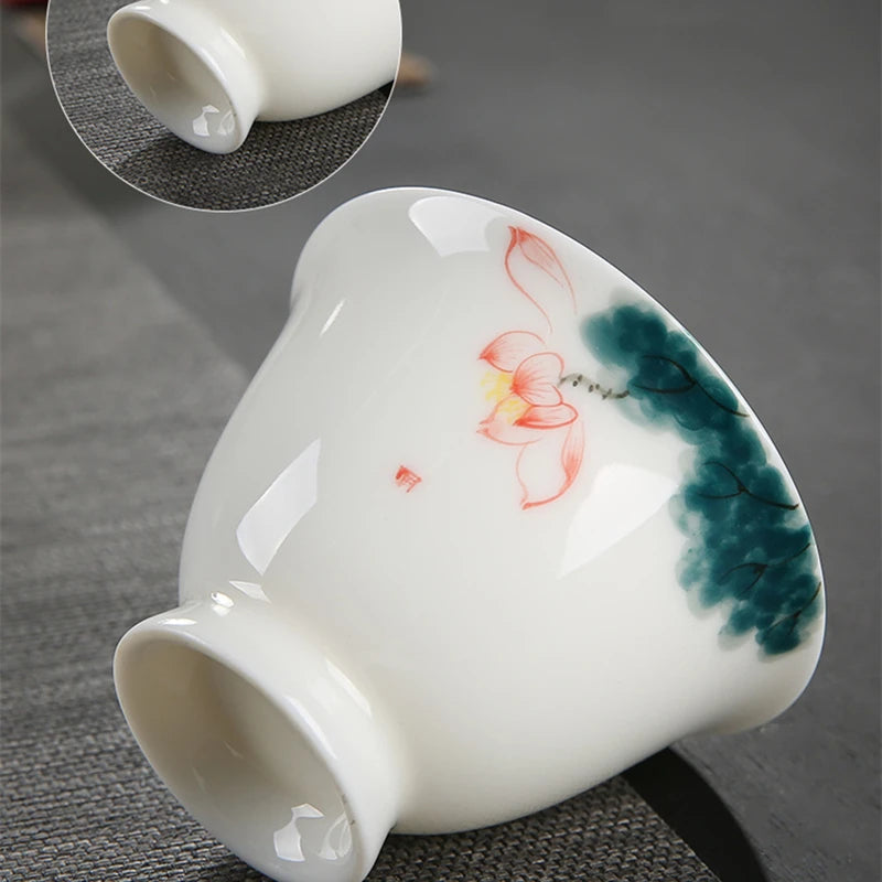 handmade gaiwan porcelain Sancai bowl with cup saucer lid handpainted under glaze mutton fat jade china tureen covered in China