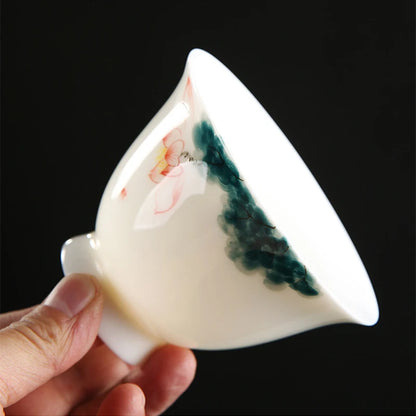 handmade gaiwan porcelain Sancai bowl with cup saucer lid handpainted under glaze mutton fat jade china tureen covered in China