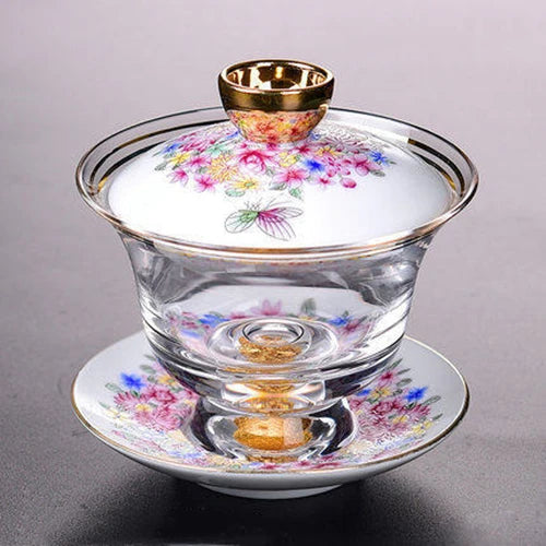 handmade gaiwan porcelain lid cup saucer glass covered bowl handpainted gold plated creative tureen 150ml in China on sales new
