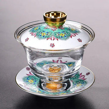 handmade gaiwan porcelain lid cup saucer glass covered bowl handpainted gold plated creative tureen 150ml in China on sales new