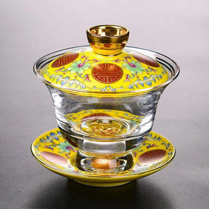 handmade gaiwan porcelain lid cup saucer glass covered bowl handpainted gold plated creative tureen 150ml in China on sales new