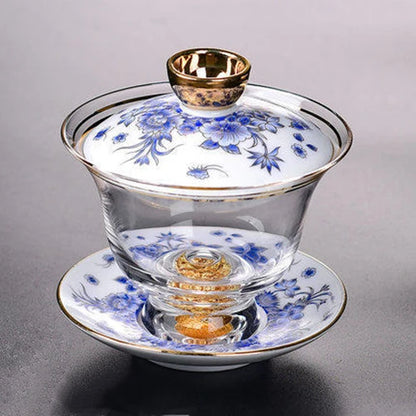 handmade gaiwan porcelain lid cup saucer glass covered bowl handpainted gold plated creative tureen 150ml in China on sales new