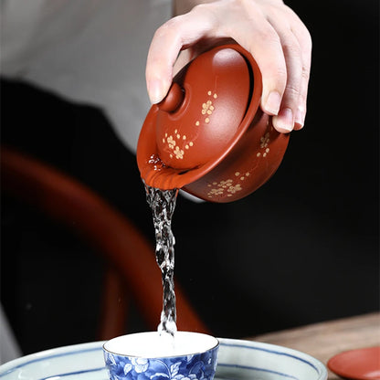 handmade gaiwan real yixing zisha dahongpao clay floral carved cup bowl with saucer covered bowl with lid purple grit tureen new
