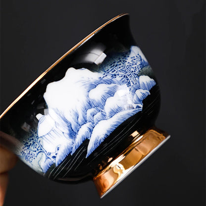 handmade gaiwan under glaze porcelain tureen handpainted mountain river creative artwork covered bowl with lid cup saucer 150ml