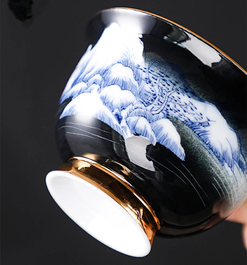 handmade gaiwan under glaze porcelain tureen handpainted mountain river creative artwork covered bowl with lid cup saucer 150ml