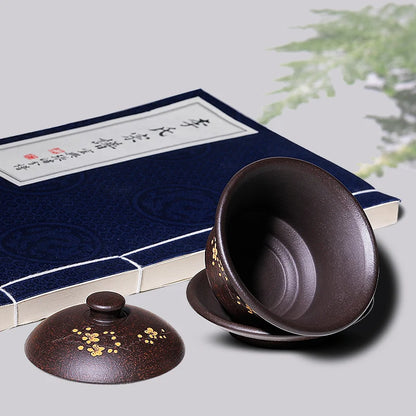 handmade gaiwan yixing zisha kungfu tea set floral carved marked tureen cup bowl set original ore purple grit saucer lid 150cc