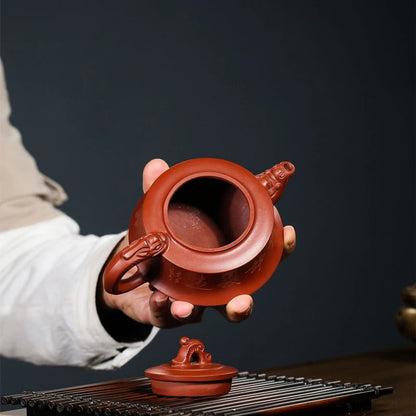 handmade marked tea pot with 3 feet certificate paper master pot dragon design hand carved real yixing zisha dahongpao clay pots