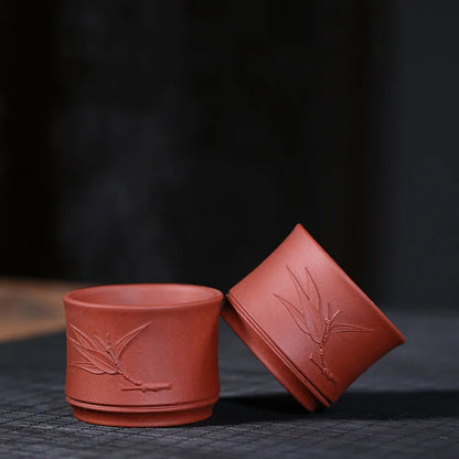 handmade tea cup bamboo carved relief master cup real yixing zisha purple clay kungfu style 65ml health care one piece on sales