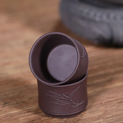 handmade tea cup bamboo carved relief master cup real yixing zisha purple clay kungfu style 65ml health care one piece on sales