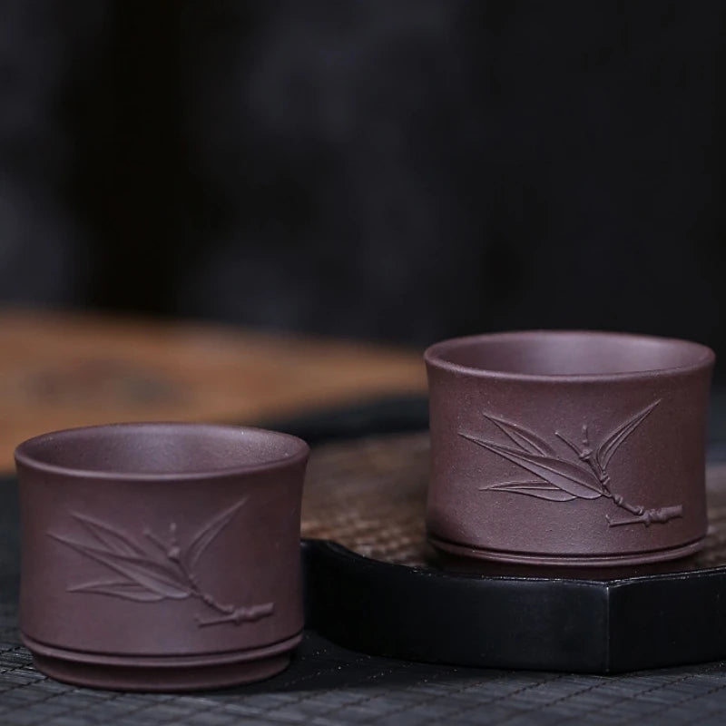 handmade tea cup bamboo carved relief master cup real yixing zisha purple clay kungfu style 65ml health care one piece on sales