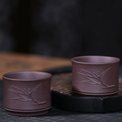 handmade tea cup bamboo carved relief master cup real yixing zisha purple clay kungfu style 65ml health care one piece on sales