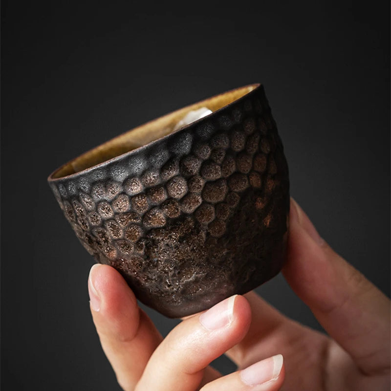 handmade tea cup crude pottery antique style Chinese kungfu master cups 65ml ceramic chabei on sales