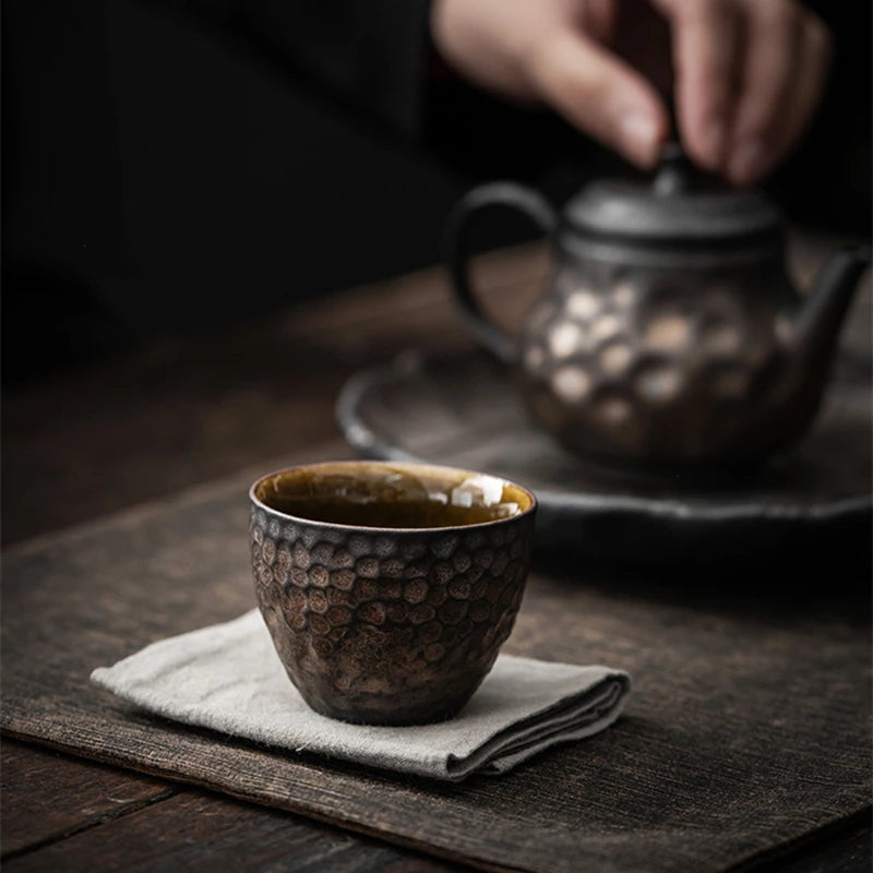 handmade tea cup crude pottery antique style Chinese kungfu master cups 65ml ceramic chabei on sales