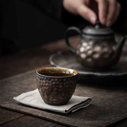 handmade tea cup crude pottery antique style Chinese kungfu master cups 65ml ceramic chabei on sales