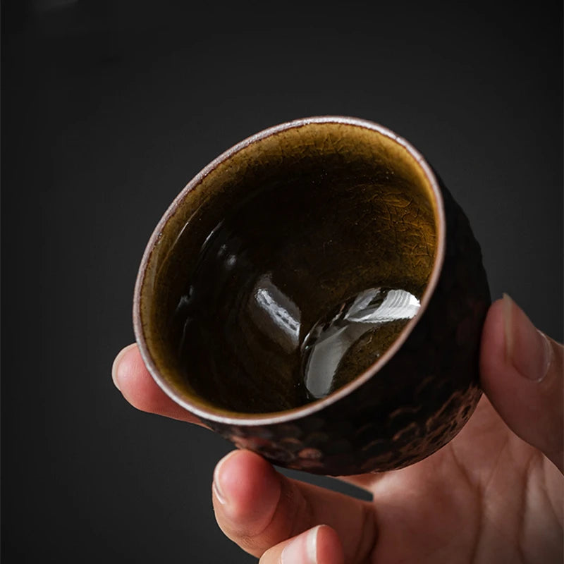 handmade tea cup crude pottery antique style Chinese kungfu master cups 65ml ceramic chabei on sales