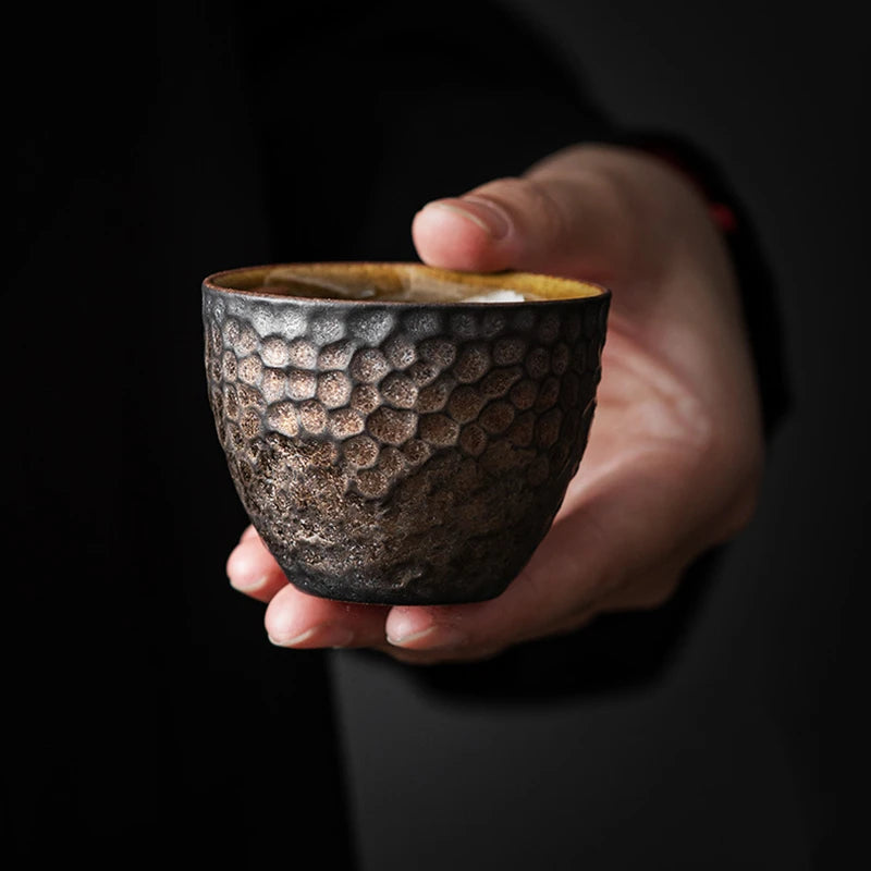 handmade tea cup crude pottery antique style Chinese kungfu master cups 65ml ceramic chabei on sales