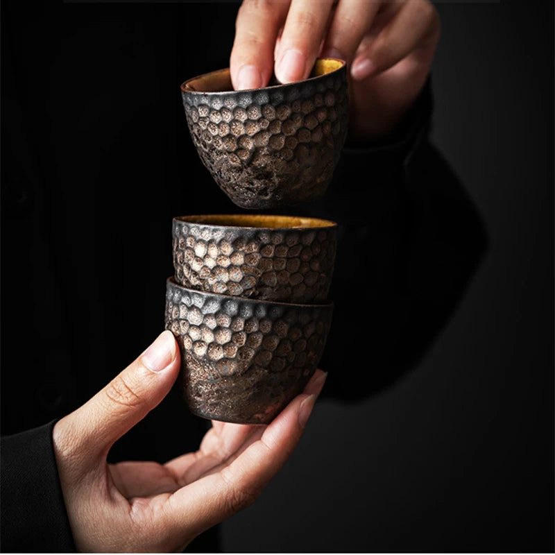 handmade tea cup crude pottery antique style Chinese kungfu master cups 65ml ceramic chabei on sales