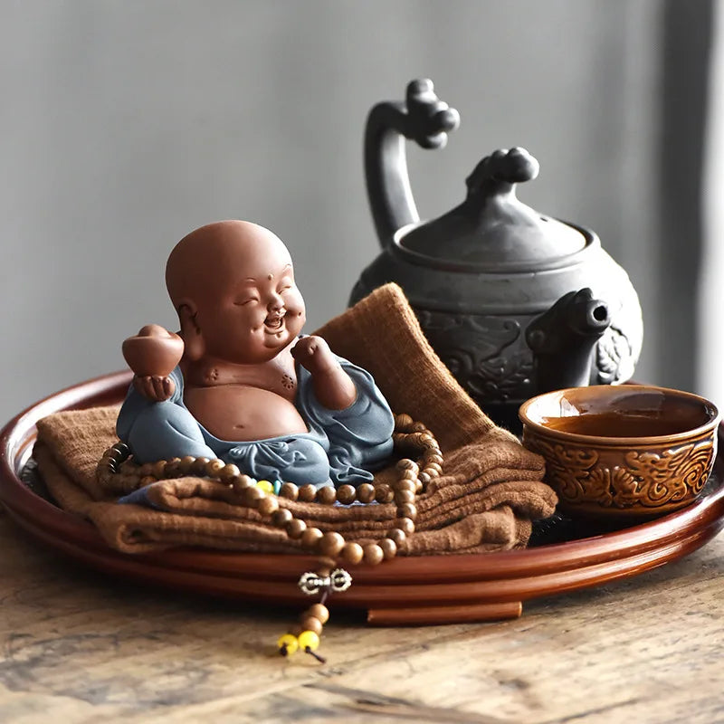 handmade tea pet table decoration yixing zisha purple clay tea play Buddha statue small size artware on sales free shipping new