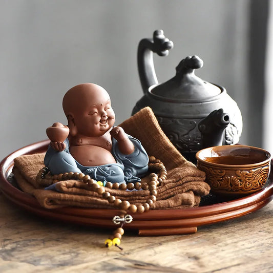 handmade tea pet table decoration yixing zisha purple clay tea play Buddha statue small size artware on sales free shipping new