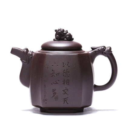 handmade tea pot 13 infuser holes Chinese characters carved pot marked kungfu pot set China real yixing zisha pot of tea new