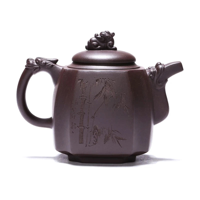 handmade tea pot 13 infuser holes Chinese characters carved pot marked kungfu pot set China real yixing zisha pot of tea new