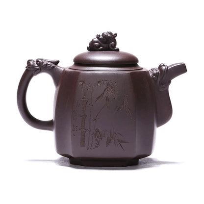 handmade tea pot 13 infuser holes Chinese characters carved pot marked kungfu pot set China real yixing zisha pot of tea new