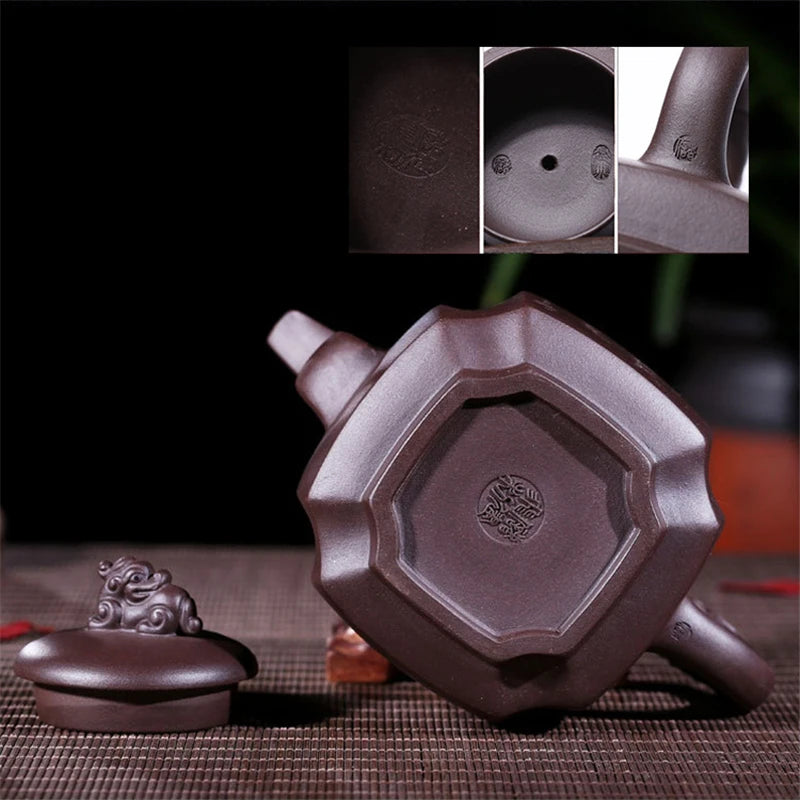 handmade tea pot 13 infuser holes Chinese characters carved pot marked kungfu pot set China real yixing zisha pot of tea new