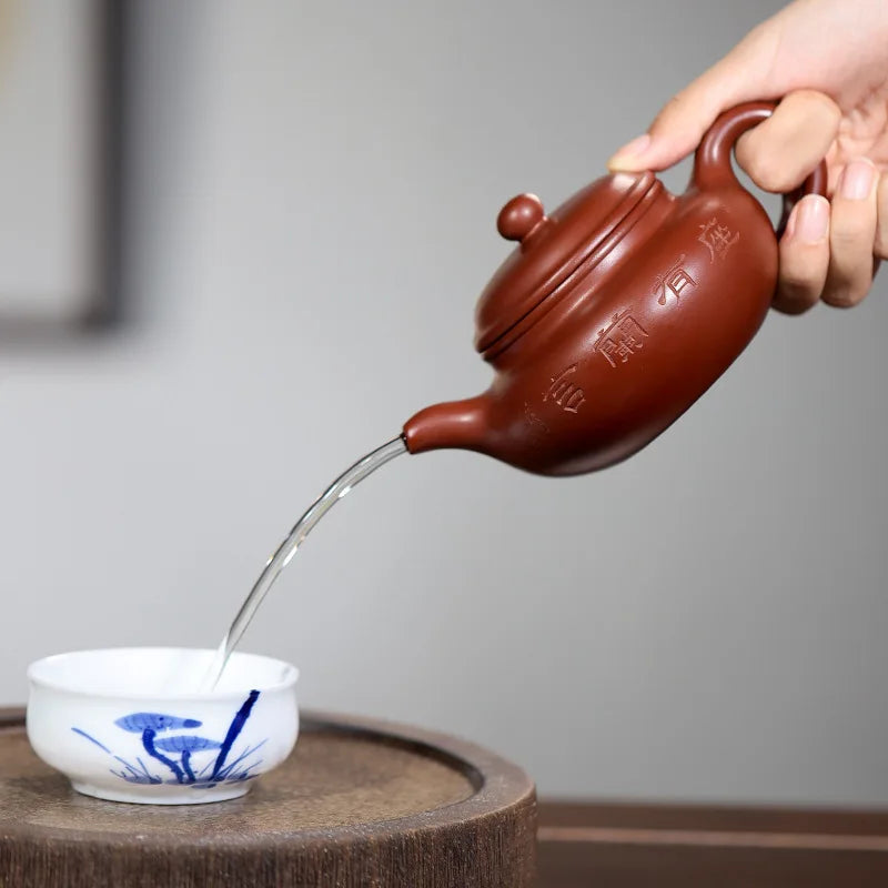 handmade tea pot Chinese character carved antique style pot marked 260ml original ore real yixing zisha dahongpao clay on sales