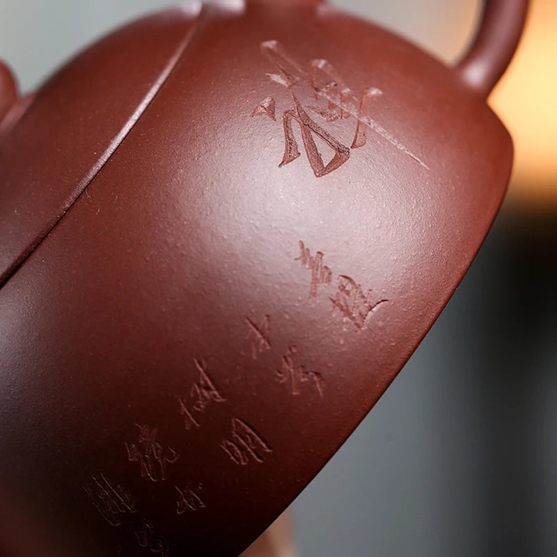 handmade tea pot Chinese character carved master pot 190ml half moon design original ore true yixing zisha purple grit clay new