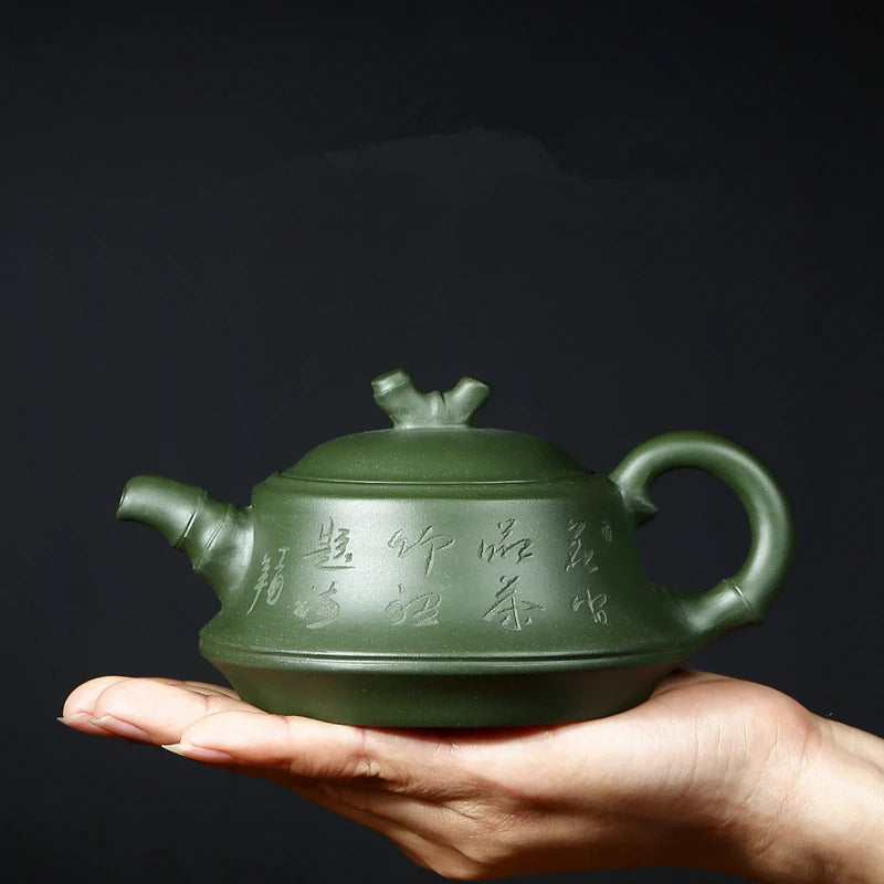 handmade tea pot Chinese character carved real yixing zisha kungfu pot of tea on sales republic green clay master pots