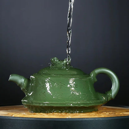 handmade tea pot Chinese character carved real yixing zisha kungfu pot of tea on sales republic green clay master pots