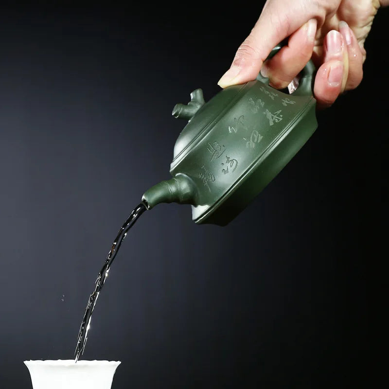 handmade tea pot Chinese character carved real yixing zisha kungfu pot of tea on sales republic green clay master pots