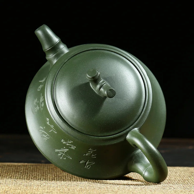 handmade tea pot Chinese character carved real yixing zisha kungfu pot of tea on sales republic green clay master pots