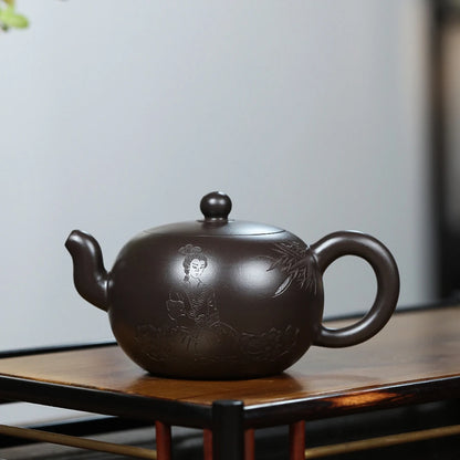 handmade tea pot beauty carved master kungfu pot with ball shaped infuser holes marked original ore yixing zisha black zhu clay