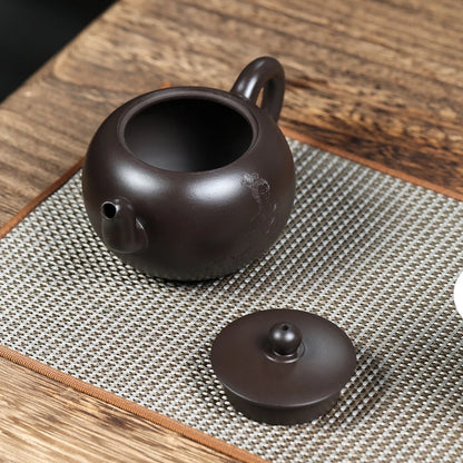 handmade tea pot beauty carved master kungfu pot with ball shaped infuser holes marked original ore yixing zisha black zhu clay