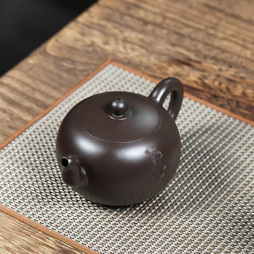 handmade tea pot beauty carved master kungfu pot with ball shaped infuser holes marked original ore yixing zisha black zhu clay