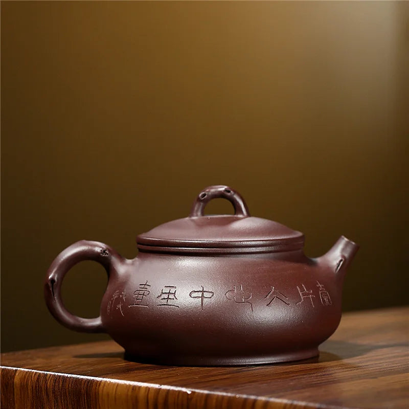 handmade tea pot bird on branch Chinese character carved master pots marked true yixing zisha purple grit clay with certificate
