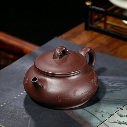 handmade tea pot bird on branch Chinese character carved master pots marked true yixing zisha purple grit clay with certificate