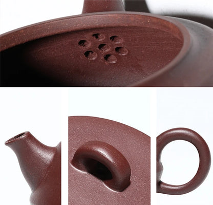 handmade tea pot engraved real yixing zisha pot marked original ore purple grit kungfu pot of tea 250ml 7 infuser holes