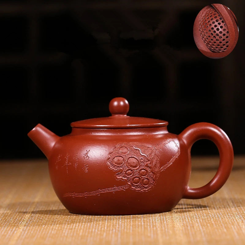 handmade tea pot lotus root carved engraved lotus pot ball shaped infuser holes marked real yixing zisha dahongpao clay teapots