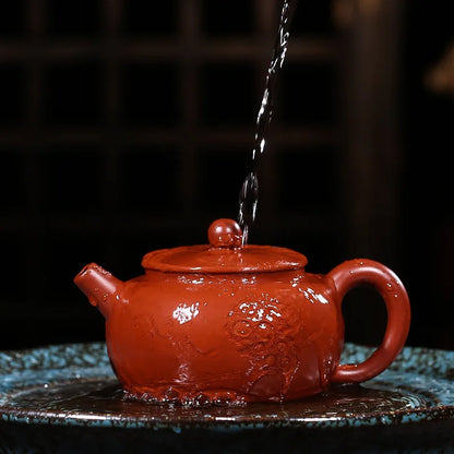handmade tea pot lotus root carved engraved lotus pot ball shaped infuser holes marked real yixing zisha dahongpao clay teapots