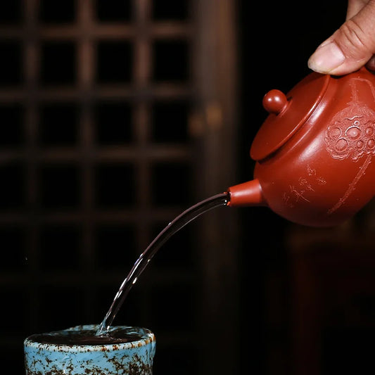 handmade tea pot lotus root carved engraved lotus pot ball shaped infuser holes marked real yixing zisha dahongpao clay teapots