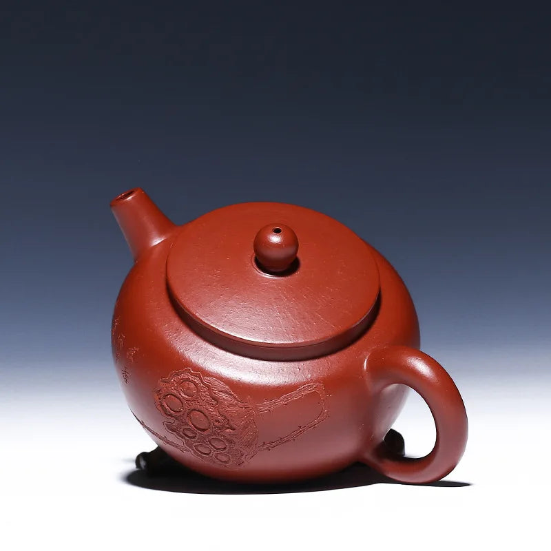 handmade tea pot lotus root carved engraved lotus pot ball shaped infuser holes marked real yixing zisha dahongpao clay teapots