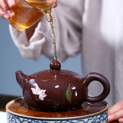 handmade tea pot marked original ore purple grit Chinese kungfu pot on sales 350ml big mouth real yixing zisha master pot lotus