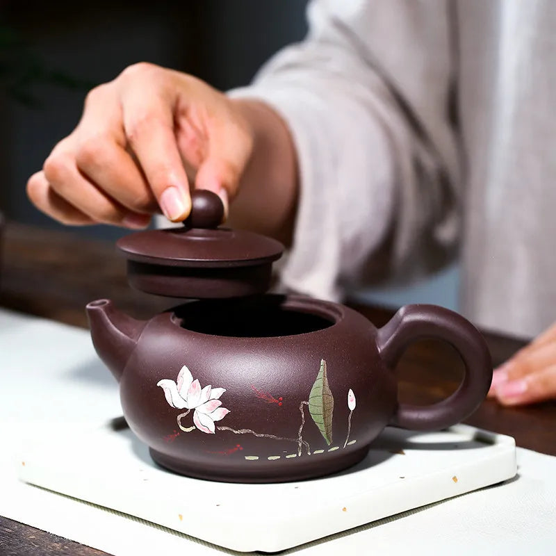handmade tea pot marked original ore purple grit Chinese kungfu pot on sales 350ml big mouth real yixing zisha master pot lotus