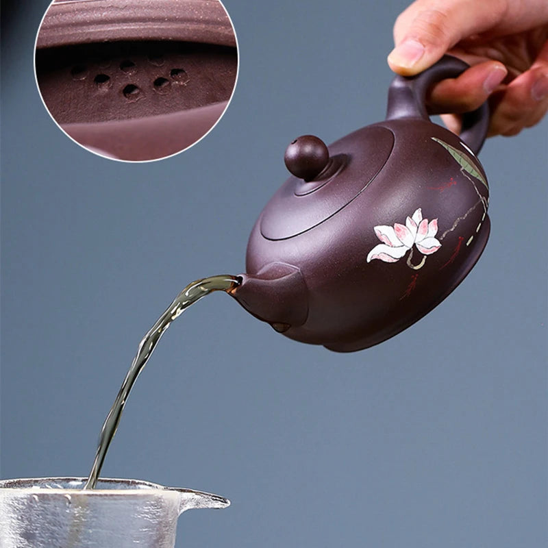 handmade tea pot marked original ore purple grit Chinese kungfu pot on sales 350ml big mouth real yixing zisha master pot lotus