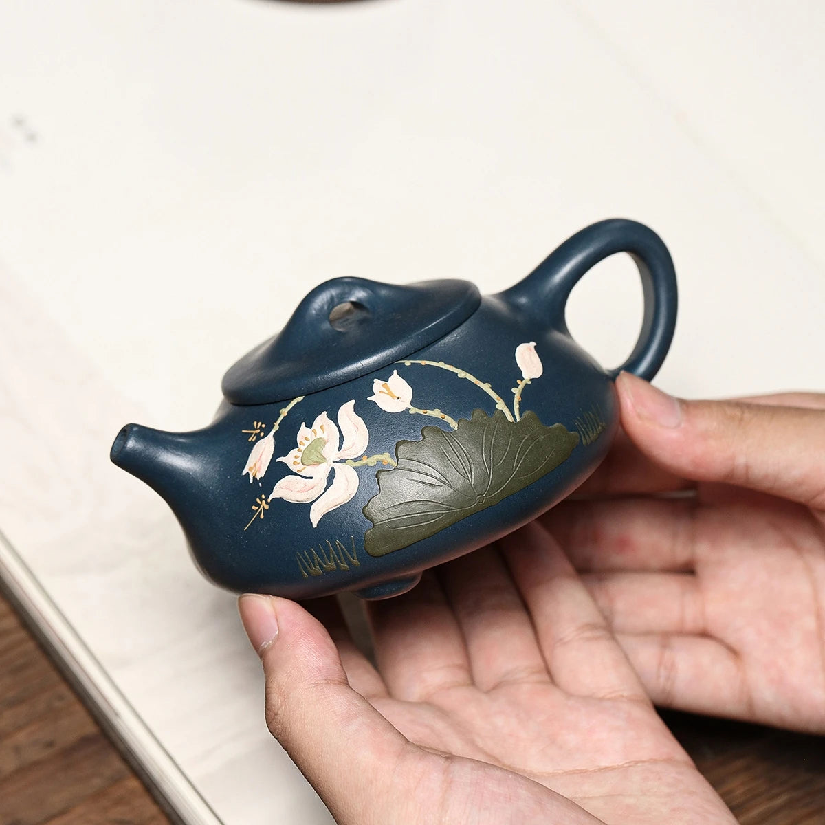 handmade tea pot on big sales original ore tianqing clay real yixing zisha purple grit shipiao pot lotus flower relief marked